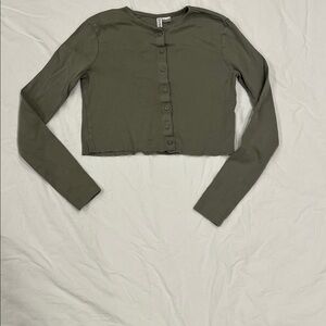 H&M Divided Cropped Cardigan 100% Cotton - Sage Green - Size Small